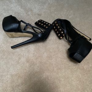 Black Leather Stud Heels